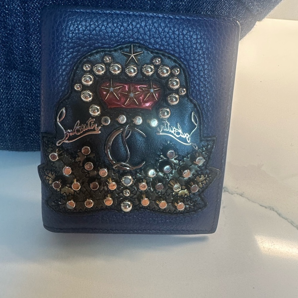 Compact Christian Louboutin Navy and Black Embellished Wallet